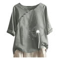 thumbnail image 1 of Ladies Summer Tops - Fashion Dandelion Graphic Printed T Shirt Plus Size Round Neck Short Sleeve Blouses Loose Soft Casual Longline Tee Shirts Women Tops with Buttons Detail, 1 of 6