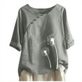 thumbnail image 1 of Ladies Summer Tops - Fashion Dandelion Graphic Printed T Shirt Plus Size Round Neck Short Sleeve Blouses Loose Soft Casual Longline Tee Shirts Women Tops with Buttons Detail, 1 of 6