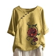 thumbnail image 1 of Ladies Summer Tops Sale, Plus Size Tops for Women Loose Casual Dandelion Printed Round Neck T-Shirts Ladies Comfy Short Sleeve Linen Blouse Summer Retro Tunic Tops, 1 of 6