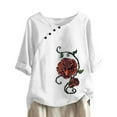 thumbnail image 1 of Ladies Summer Tops Sale, Plus Size Tops for Women Loose Casual Dandelion Printed Round Neck T-Shirts Ladies Comfy Short Sleeve Linen Blouse Summer Retro Tunic Tops, 1 of 6