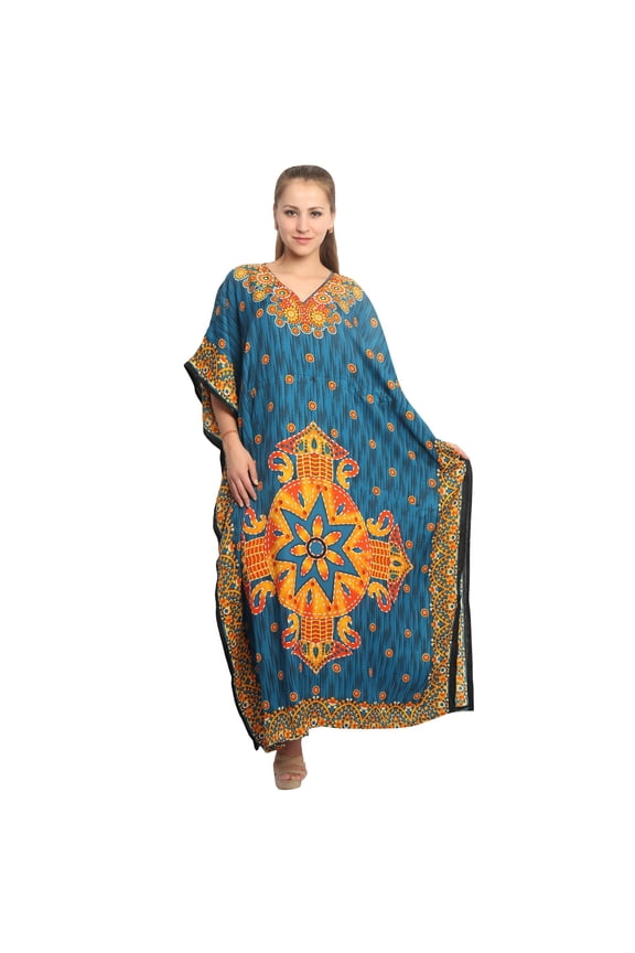 Ladies Summer Wear Maxi Length Caftan Kaftans for Women Boho Hippie Top - Blue