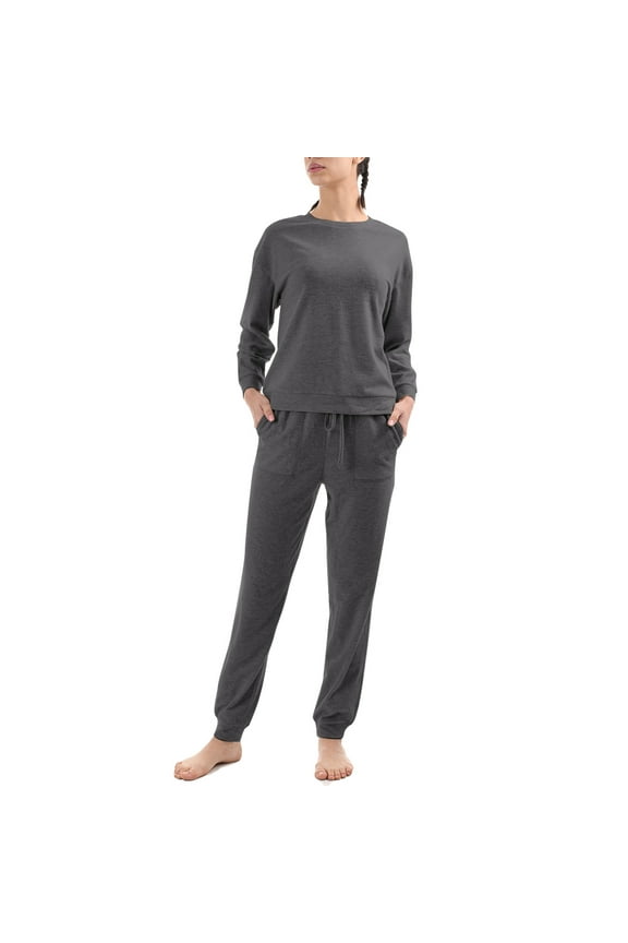 Ladies Super Soft Pre-Washed Casual 2 Piece Lounge Sets Top and Bottom Sleepwear Loungewear with Pockets