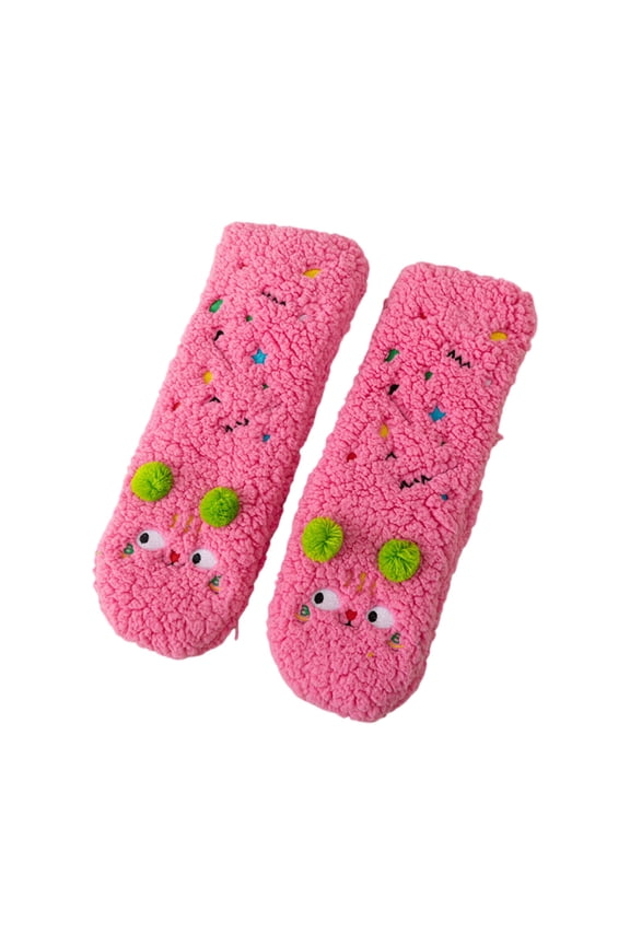 Ladies' Super Thick Lamb Wool Mid-Tube Socks - Cute Sleep Socks, Fleece Lined Warm Home Floor Socks, Pink
