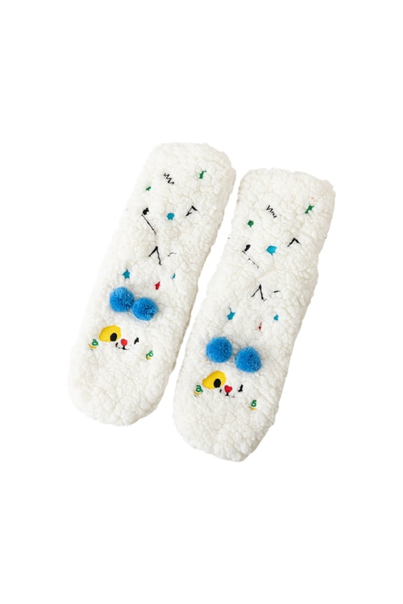 Ladies' Super Thick Lamb Wool Mid-Tube Socks - Cute Sleep Socks, Fleece Lined Warm Home Floor Socks, White