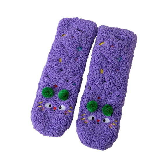 Ladies' Super Thick Lamb Wool Socks, Cute Mid Tube Sleeping Socks with Added Wool Insulation, Home Floor Socks - Purple