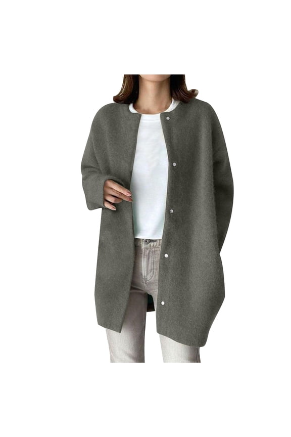 Ladies Sweater Cardigans Mid-length Long Sleeve Snap Button Down Soft Warm Knit Jacket Fall Winter Outerwear Coat (2XL, Army Green)