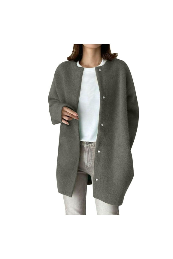 Ladies Sweater Cardigans Mid-length Long Sleeve Snap Button Down Soft Warm Knit Jacket Fall Winter Outerwear Coat (M, Army Green)