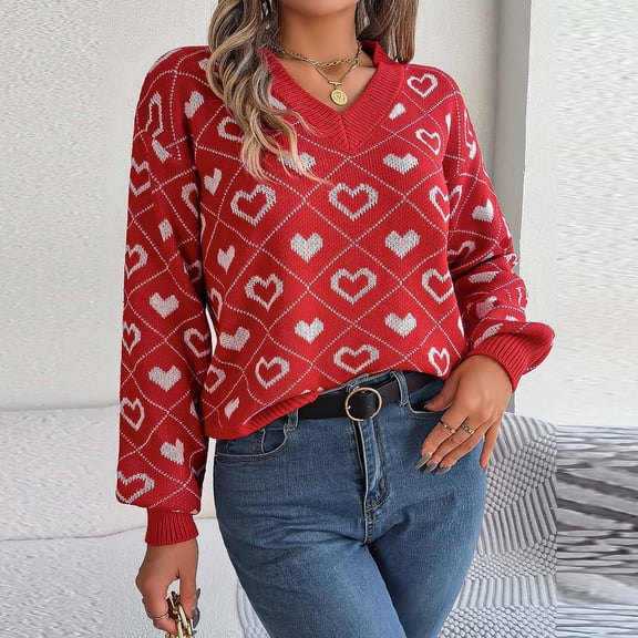 Ladies Sweater Top Autumn and Winter Fashion Casual Sweet Contrast Color Valentine's Day Sleeve Pullover Made of Polyester and Spandex with Relaxed and Stylish Feature