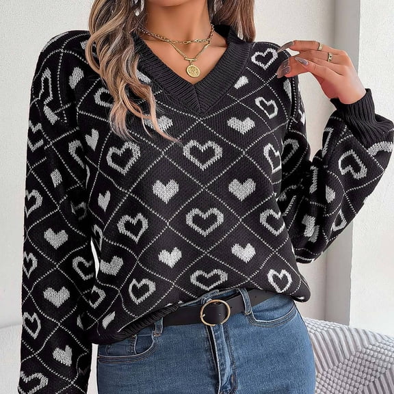 Ladies Sweater Top Autumn and Winter Fashion Casual Sweet Contrast Color Valentine's Day Sleeve Pullover Made of Polyester and Spandex with Relaxed and Stylish Feature