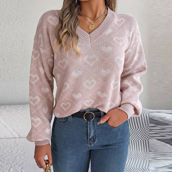 Ladies Sweater Top Autumn and Winter Fashion Casual Sweet Contrast Color Valentine's Day Sleeve Pullover Made of Polyester and Spandex with Relaxed and Stylish Feature