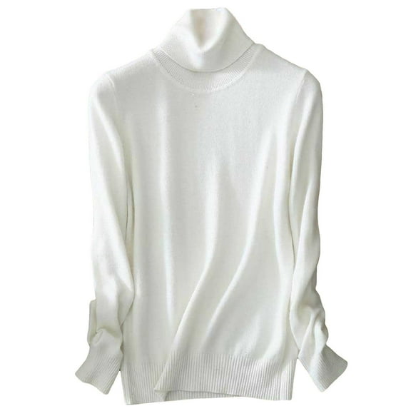 Ladies Sweaters Turtleneck Knit Sweaters Solid Long Sleeve Base Shirts Top Sweater White XL