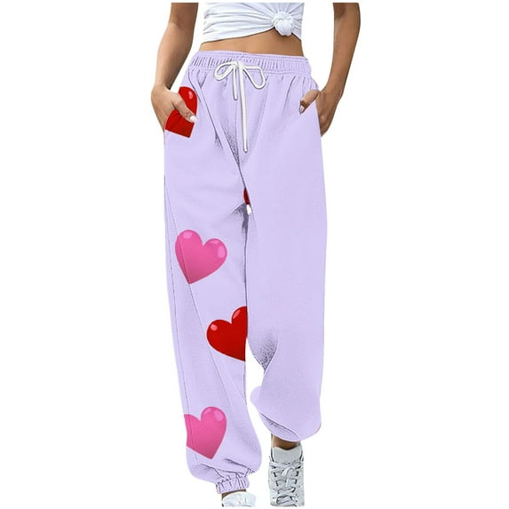 Ladies Sweatpants Pants Printed Workout Pants with Pockets Wide Leg Cargo Trousers Baggy Jogging High Waisted Tracksuit Bottoms