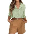 thumbnail image 1 of Ladies Sweatshirt Striped Button Shirts for Women Dressy Casual Long Sleeve Shirts Business Work Shirt with Pockets Green XL, 1 of 9