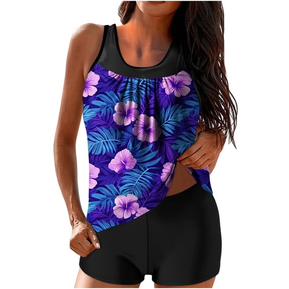Ladies Swimsuits 2 Piece,Summer Tankini Swimsuits for Women 2 Piece Bathing Suits Tops with Boyshorts Modest Loose Fit,XL