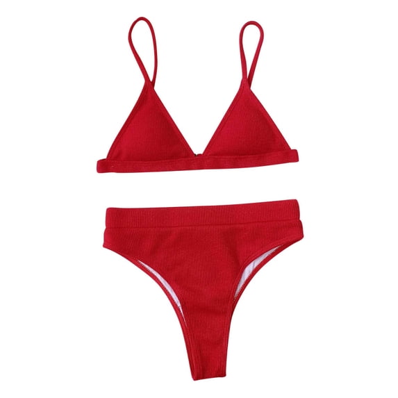 Ladies Swimsuits 2 Piece,Women V Neck Triangle Bikini Sets Cheeky High Cut Two Piece Swimsuit Spaghetti Straps Bathing Suit,Red,S