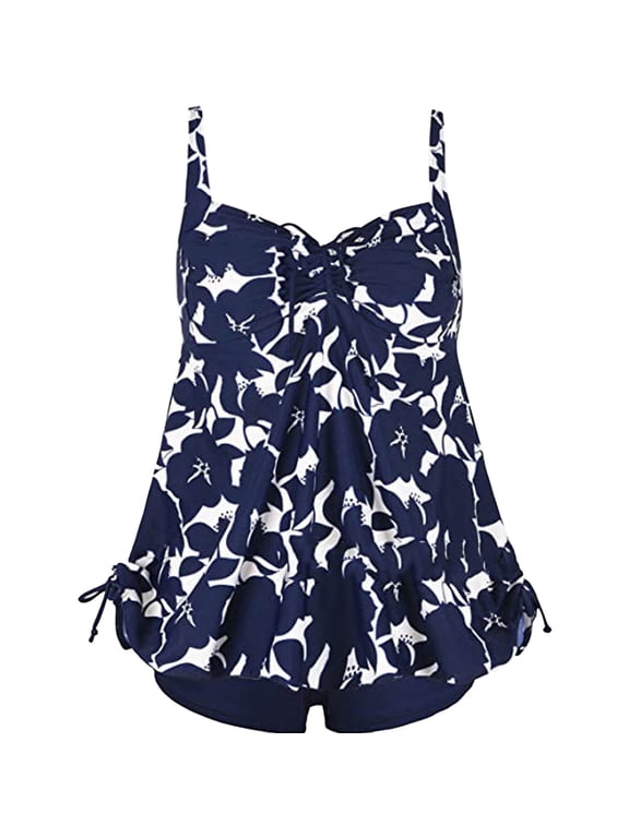 Ladies Swimsuits Women's Plus Size Swim Dress Separate Tankini Belly Covering Printed Boxer Trunks