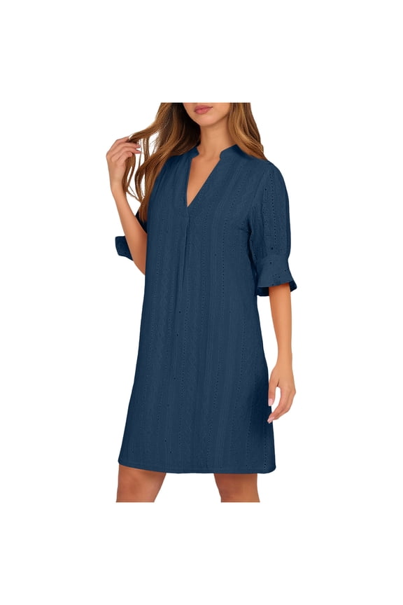 Ladies Swiss Dot Peplum Basic Long Print Loose Fit Dresses for Women Sleeveless Short Elbow Length Sleeve V Neck Lace Rayon Fall Summer 2026 Soft Comfy Clothes