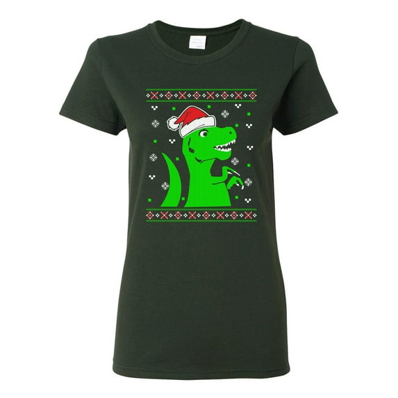 Ladies T-Rex Jurassic Christmas Dinosaur Ugly Xmas Funny DT T-Shirt Tee