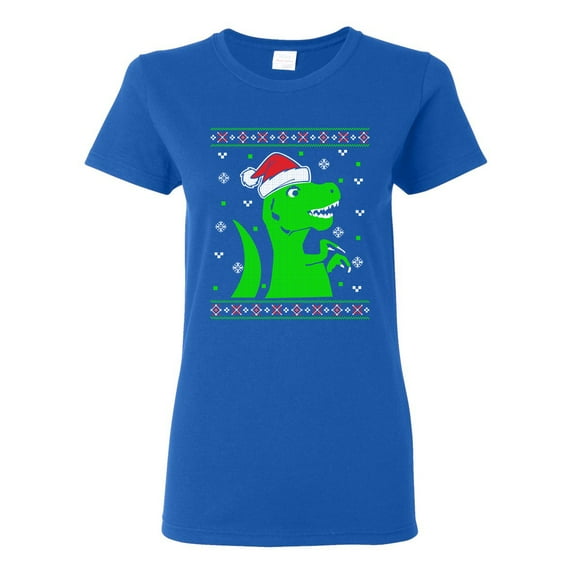 Ladies T-Rex Jurassic Christmas Dinosaur Ugly Xmas Funny DT T-Shirt Tee