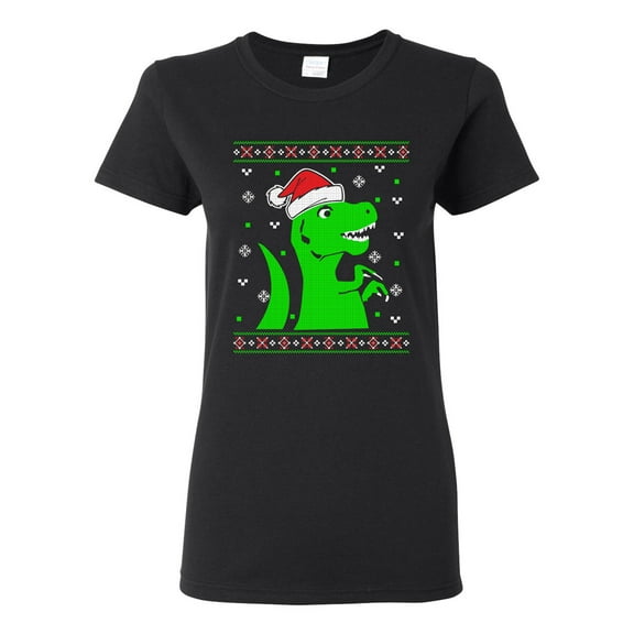 Ladies T-Rex Jurassic Christmas Dinosaur Ugly Xmas Funny DT T-Shirt Tee