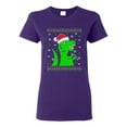 thumbnail image 1 of Ladies T-Rex Jurassic Christmas Dinosaur Ugly Xmas Funny DT T-Shirt Tee, 1 of 2
