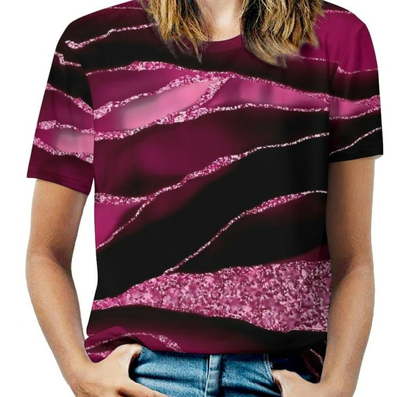 Ladies T-Shirt Blue And Gold Marble Print O Neck T Shirts Short Sleeve Vintage Design Tshirt Casual Top Tees Large Size