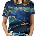 thumbnail image 1 of Ladies T-Shirt Blue And Gold Marble Print O Neck T Shirts Short Sleeve Vintage Design Tshirt Casual Top Tees Large Size, 1 of 7