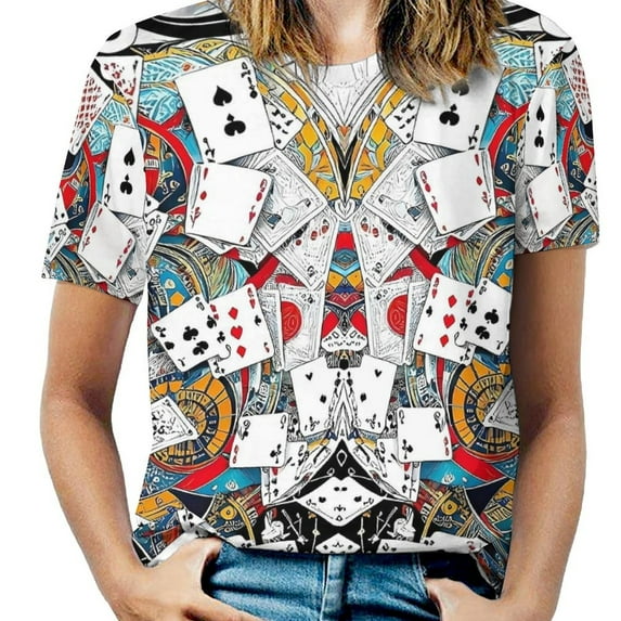 Ladies T-Shirt Casino Playing Cards Player Symbols O Neck T Shirts Short Sleeve Kawaii Tshirt Classic Top Tees Big Size