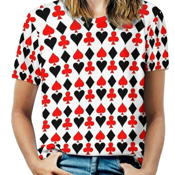 Ladies T-Shirt Casino Playing Cards Player Symbols O Neck T Shirts Short Sleeve Kawaii Tshirt Classic Top Tees Big Size