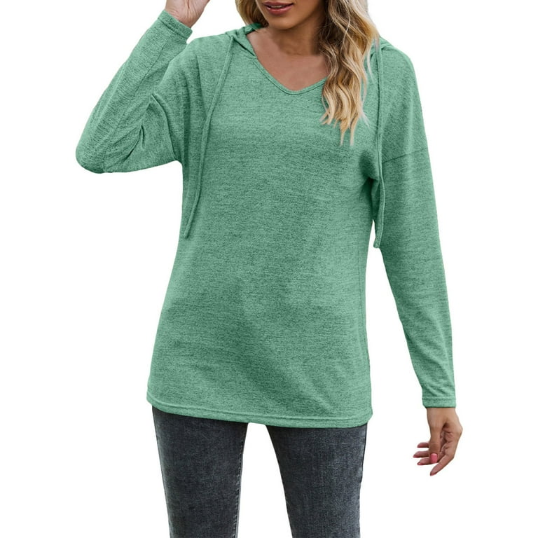 Ladies T-Shirts Autumn Winter New Temu Solid Color V Neck Hooded