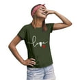 thumbnail image 1 of Ladies T Shirts for Women Valentines Day Heart Graphic Couples T Shirt Round Neck Short Sleeve Cozy Lightweight Fabric Comfortable Regular Fit Tee Army Green XL, 1 of 5