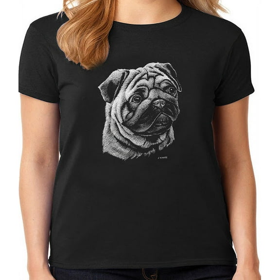 Ladies T-shirt Pug Face Dog Breed Gifts