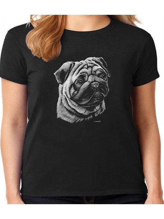 Ladies T-shirt Pug Face Dog Breed Gifts