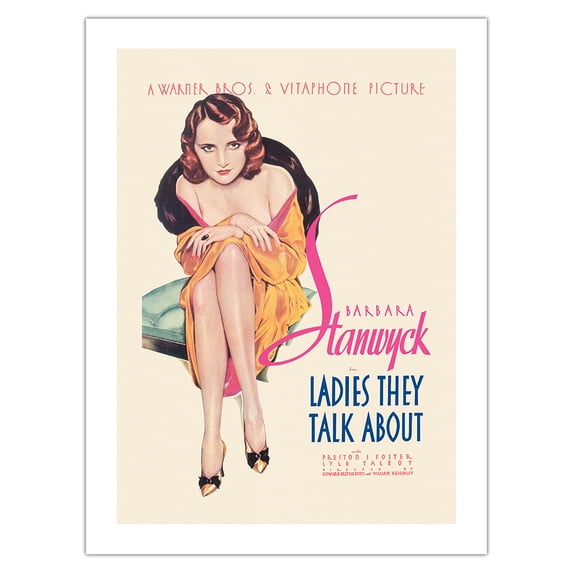 Ladies They Talk About - Starring Barbara Stanwyck - Vintage Film Movie Poster by Alberto Vargas c.1933 - Bamboo Fine Art 290gsm Paper (Unframed) 12x16in