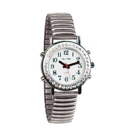 Ladies Talking Watch with Rhinestone Bezel and Expansion Band- Spanish