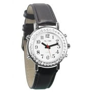 Ladies Talking Watch with Rhinestone Bezel and Leather Band- English