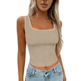 thumbnail image 1 of Ladies Tank Ribbed Square Neck Padded Crop Workout Basic Athletic Tank Top Ladies Tank Beige L, 1 of 4