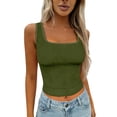 thumbnail image 1 of Ladies Tank Ribbed Square Neck Padded Crop Workout Basic Athletic Tank Top Ladies Tank Blackish Green M, 1 of 4