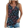 thumbnail image 1 of Ladies Tank Tops Loose Fit Summer Floral Printed Keyhole Neck Sleeveless T Shirts Casual Pleated Tunic Blouses (S, Black), 1 of 6