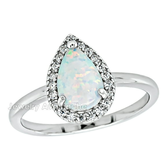 Ladies Tear-drop Fire Opal Ring Sterling Silver Promise Ring JAVA01258BGR-6