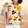 thumbnail image 1 of Ladies' Thanksgiving Printed Short Sleeved Protective Clothing V Tie Pocket T Shirt Top 3 Womens Tops Short Sleeve Casual Women Shirts Long Sleeve Compression Shirt Long Sleeve Womens T Shirts, 1 of 4