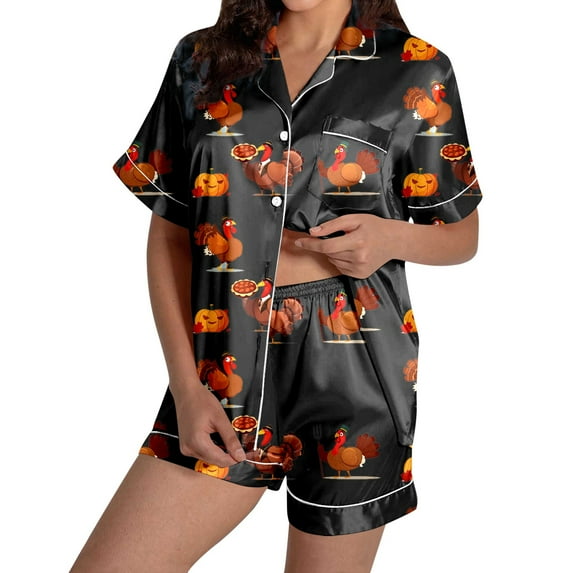 Ladies' Thanksgiving Turkey Print Pajama Shorts Set 2024 Pants Set Women Plaid Pajama Set for Women Pajamas Lace Organic Pajamas for Women Womens Pajamas Short Set Womens Pajama Set Plaid Womens