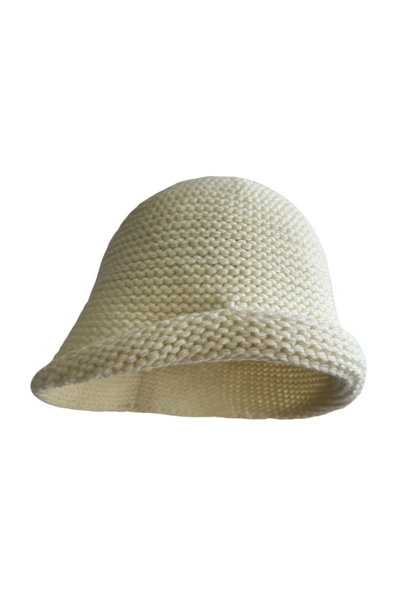 Ladies Thermal Crochet Bucket Hats , Thick Knit Cozy Elastic Cloche Hat Wind Resistant Fall Winter Bucket Headwear Beige One Size