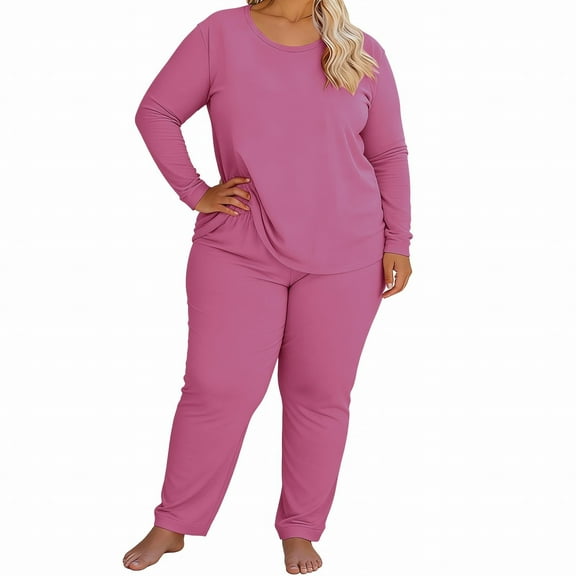 Ladies Thermal Underwear Sets, Hugcore Thermal Underwear and Women Plus Size Winter Warm Fleece Lined Base Layer Long Top and Bottom Sets Women's Thermal Underwear Light Violet XL