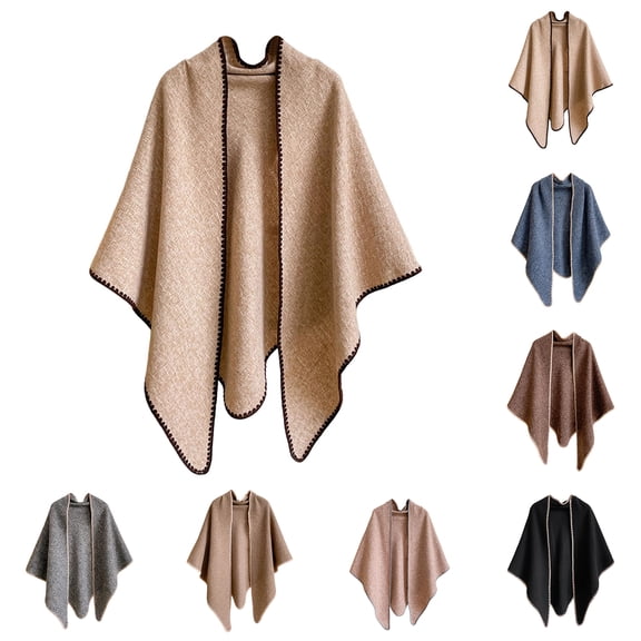 Ladies' Thick Knit Cape Style Versatile Shawl - A cozy and fashionable thick-knit cape shawl that provides wonderful warmth and a stylish silhouette for casual outings or relaxing at home Brown
