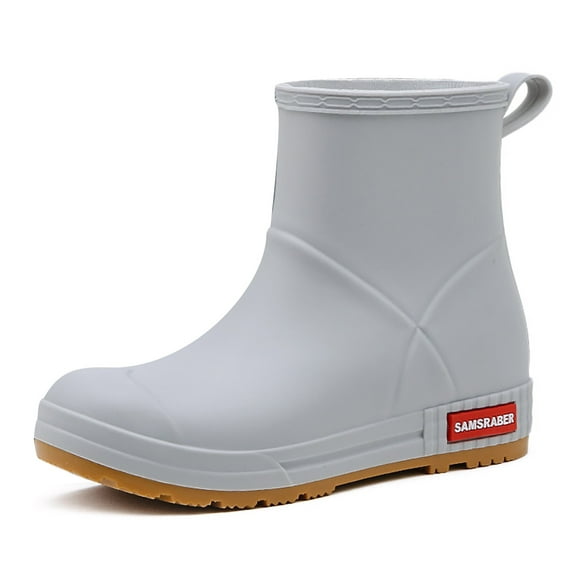 Ladies' Thick Soled Fashionable Rain Boots Anti Rain Boots Outdoor Couple Style Fishing Car Washing Waterproof Short Tube Rain Rubber Shoes Gray 40