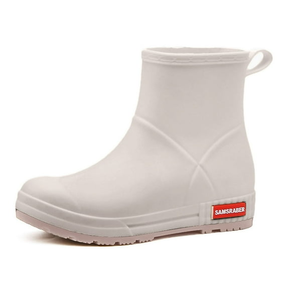 Ladies' Thick Soled Fashionable Rain Boots Anti Rain Boots Outdoor Couple Style Fishing Car Washing Waterproof Short Tube Rain Rubber Shoes Khaki Color 39
