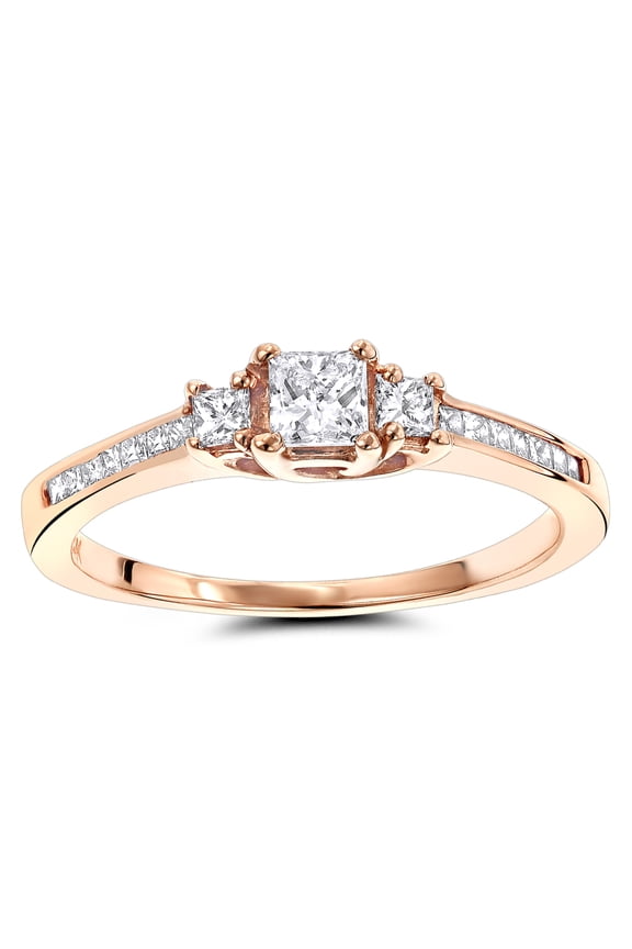 Ladies Thin 14K Natural 0.7 Ctw Diamonds Three Stones Engagement Ring (Rose Gold Size 7.5)