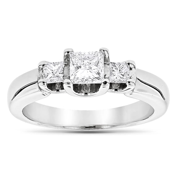 Ladies Thin 18K Natural Diamond Three Stones Engagement Ring (White Gold Size 4.5)