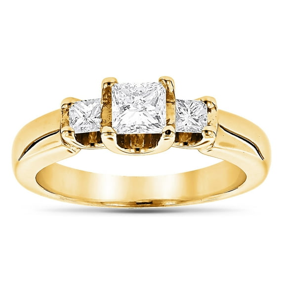 Ladies Thin 18K Natural Diamond Three Stones Engagement Ring (Yellow Gold Size 8.5)